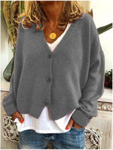 Strickjacke für Damen, Dicker Strick und lässiger Schnitt - Elvarine – Grau