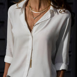 Odelia - Langärmlige Satinbluse für Damen – Weiß