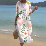 Alina – Fließendes Midi-Kleid – Weißrosa