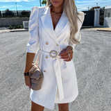 Trendy Blazer-Kleid mit Gürtel - Romy – Weiß