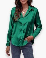 Damen Elegant Langärmelige Bluse | Festliche Blusen für Anlässe – Grün