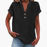 Damen Bluse mit V-Ausschnitt und kurzen Ärmeln – Schwarz