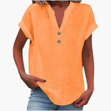 Damen Bluse mit V-Ausschnitt und kurzen Ärmeln für Frühling – Orange 1