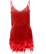 Laura - Cocktailkleid aus Federn im schicken Stil – Rot