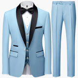 Herren Slim Fit Anzug dreiteilig für formelle Anlässe ganzjährig – Weißer Knopf Himmelblau