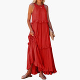 Maxikleid Stufen - Rüschenkleid für Damen, elegant & luftig – Rot