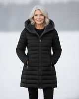 Oksiana – Fleece Gefütterter Puffer Mantel – Schwarz