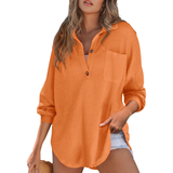 KATHRYN™ – Luftige V-Ausschnitt Knopf-Bluse – Orange