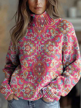 Maryrose™ - Retro Ethnisch Blumig Rollkragenpullover – Mehrfarbig