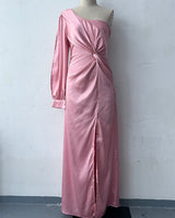 Helena - Elegantes One-Shoulder-Kleid mit Schlitz für Damen – Rosa