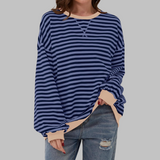 Amelia - Weicher Strickpullover mit Streifen – Blau