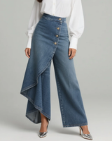 Elpida – Jeans Mit Wickeloverlay, Knopfleiste Vorne Und Weitem Bein – Blau