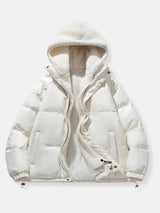 Warme Damen Winterjacke mit Reißverschluss | Mit Kapuze – Weiß
