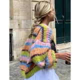 Zarela Bunt Gestrickte Strickjacke – Grün