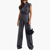 Zweiteiler Damen - Eleganter Hosenanzug mit weitem Bein – Dunkelgrau