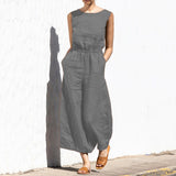 Gerader Jumpsuit mit Falten am Revers ohne Gürtel - Nora – Grau