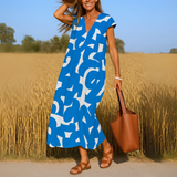 Valérie | Fließendes Kleid mit V-Ausschnitt – Blau