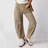 Nova - Jeans mit weitem Bein und Patchwork-Muster – Khaki