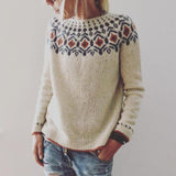 Damen Grobstrickpullover mit Geometrischem Muster | Winter – Beige