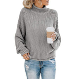 Damen nan Oversize Strickpullover mit Rollkragen, grobem Strukturstrick und Ballonärmeln Drune – Grau