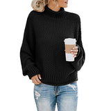 Damen nan Oversize Strickpullover mit Rollkragen, grobem Strukturstrick und Ballonärmeln Drune – Schwarz