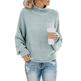 Damen nan Oversize Strickpullover mit Rollkragen, grobem Strukturstrick und Ballonärmeln Drune – Blau