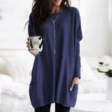 Damen nan oversized Longshirt mit Kontrastblock und aufgesetzten Taschen Drune – Marineblau