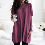 Damen nan oversized Longshirt mit Kontrastblock und aufgesetzten Taschen Drune – Weinrot