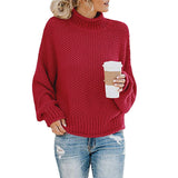 Damen nan Oversize Strickpullover mit Rollkragen, grobem Strukturstrick und Ballonärmeln Drune – Weinrot