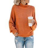 Damen nan Oversize Strickpullover mit Rollkragen, grobem Strukturstrick und Ballonärmeln Drune – Orangerot