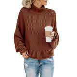 Damen nan Oversize Strickpullover mit Rollkragen, grobem Strukturstrick und Ballonärmeln Drune – Ziegelrot
