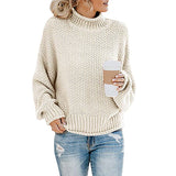 Damen nan Oversize Strickpullover mit Rollkragen, grobem Strukturstrick und Ballonärmeln Drune – Apricot