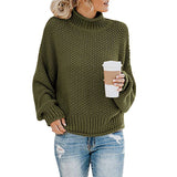 Damen nan Oversize Strickpullover mit Rollkragen, grobem Strukturstrick und Ballonärmeln Drune – Grün