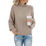 Damen nan Oversize Strickpullover mit Rollkragen, grobem Strukturstrick und Ballonärmeln Drune – Khaki