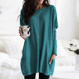 Damen nan oversized Longshirt mit Kontrastblock und aufgesetzten Taschen Drune – Pfauenblau