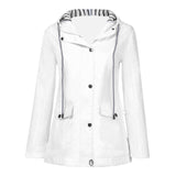 Damen nan wasserdichter Parka mit Kapuze, Kordelzug und aufgesetzten Taschen Drune – Weiß