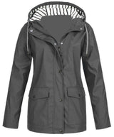 Damen nan wasserdichter Parka mit Kapuze, Kordelzug und aufgesetzten Taschen Drune – Grau