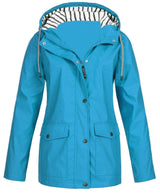 Damen nan wasserdichter Parka mit Kapuze, Kordelzug und aufgesetzten Taschen Drune – Himmelblau