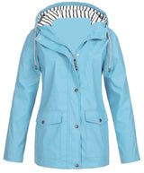 Damen nan wasserdichter Parka mit Kapuze, Kordelzug und aufgesetzten Taschen Drune – Wasserblau