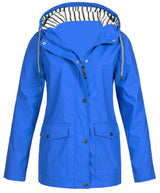 Damen nan wasserdichter Parka mit Kapuze, Kordelzug und aufgesetzten Taschen Drune – Blau