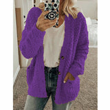Teddy Damen Fleecejacke Mit Kapuze | Flauschiger Wintermantel – Lila