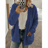 Teddy Damen Fleecejacke Mit Kapuze | Flauschiger Wintermantel – Blau