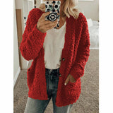 Teddy Damen Fleecejacke Mit Kapuze | Flauschiger Wintermantel – Rot