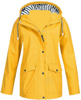 Damen nan wasserdichter Parka mit Kapuze, Kordelzug und aufgesetzten Taschen Drune – Gelb