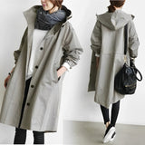 DuraCoat - Lange Windbreaker-Jacke mit Kapuze – Grau