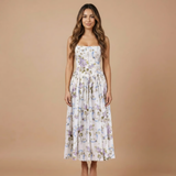 Stephanie - Floral Print Corset Bodice Gathered Midi Dress – Floral