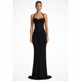 Céline | Damen Neckholder Maxikleid Raffung Hochzeitsgast – Halter Maxi 2026 – Schwarz