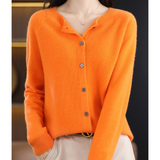 Zuivere - Damen-Strickjacke mit O-Ausschnitt aus Merinowolle – Orange