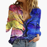 Kunstvoll bedruckte V-Ausschnitt Bluse - Damen Freizeitlook – Marineblau