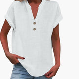 Damen Bluse mit V-Ausschnitt und kurzen Ärmeln – Weiß